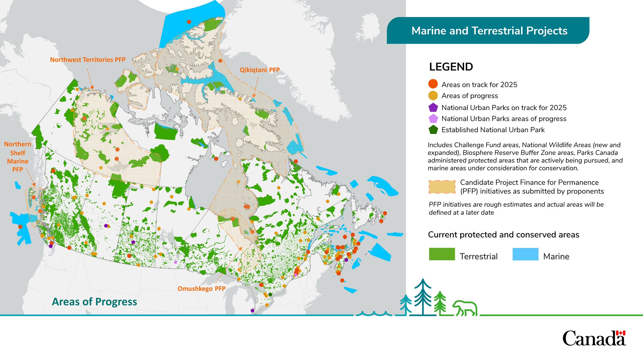 Map of Canada showing current and forthcoming protected lands